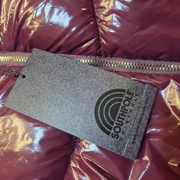 NWT Southpole Women's NylonPuffer Jacket, In Burgundy Faux Fur Inside sz XL - Picture 2 of 11